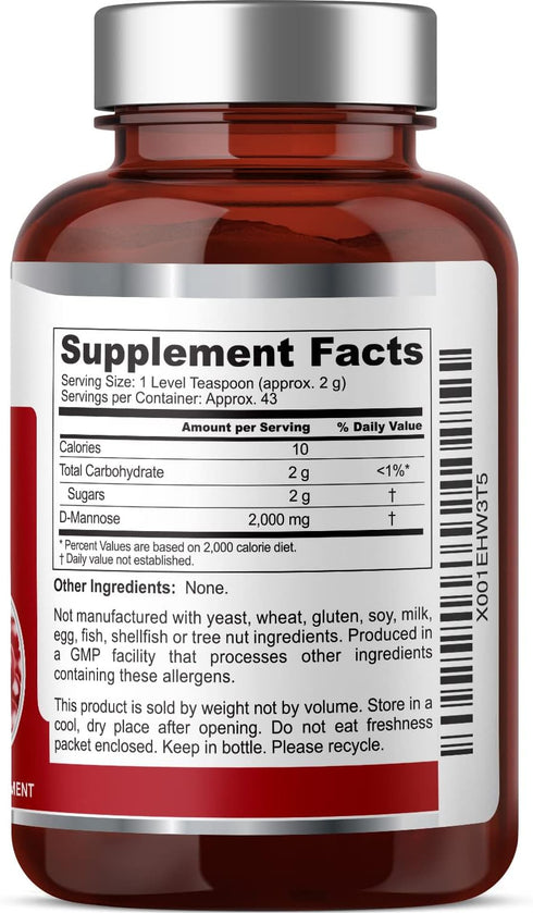 D-Mannose Pure Powder 2000 mg 3 oz 85 g - Supports Urinary Bladder Tract Health...