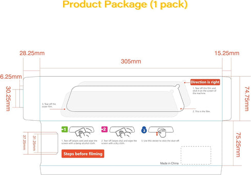 WOLFBOX 12inch PET Anti-Glare Film for Rear View Mirror Camera, Interior Rearview Mirror Anti Glare Membrane Anti-Scratch Sticker Safe Driving Pro...