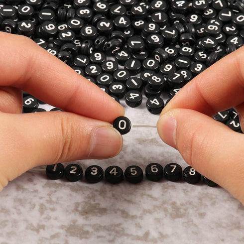 Yochus 1000pcs Black Round Acrylic Number Beads 4x7mm White Figure 0-9" Beads for Jewelry Making and DIY Bracelets, Necklaces, Key Chains...