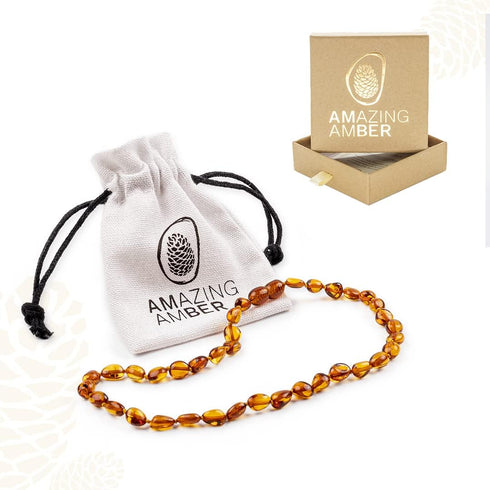 Amber Necklace - 100% Authentic Amber (Rich Honey, 13.5 inches), Certified Amber Necklace with Safety Clasp and Knotted Beads...