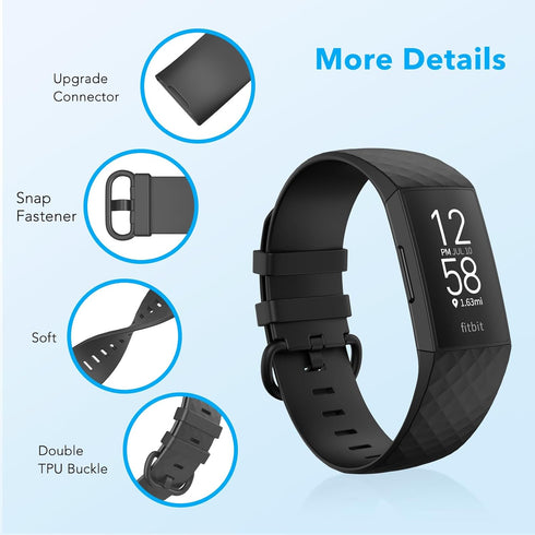 2 Pack Waterproof Bands Compatible with Fitbit charge 3 / Fitbit charge 4 / Fitbit Charge 3 SE, Classic Soft Sports Replacement Wristbands for Wom...
