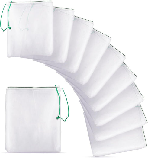 SunGrow Media Filter Bags, 10 White Mesh Nylon Pouch with Green String for Holding Aquarium Media, 8 x 5.5 - Inches...