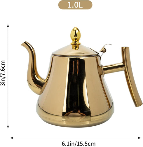 BESTOYARD Stainless Steel Teapot Coffee Pot for Camping Pitcher with Lid Camping Water Jug Whistling Kettle Gold Large Capacity Tea Pot Stainless ...