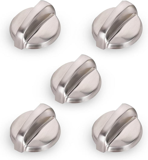 5 Pack WB03T10284 Burner Control Knobs Oven Electric Range Infinite Knobs Stainless Steel Finish Compatible with GE Range/Stove/Oven Replaces 1373043 AP4346312 AH2321076 EAP2321076 PS2321076