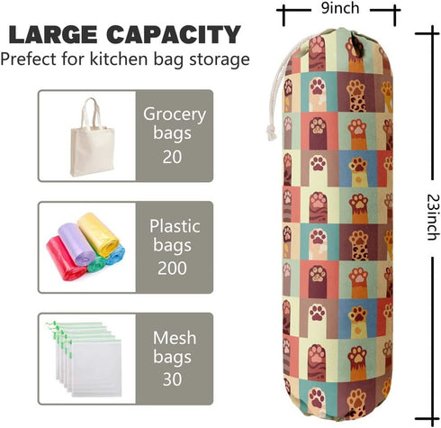 Cat Pattern Grocery Bags Holder Organizer For Shopping Bags?Wall Mount Plastic Bags Storage Container Dispensers, Pet Lovers Home Kitchen Gifts Fo...