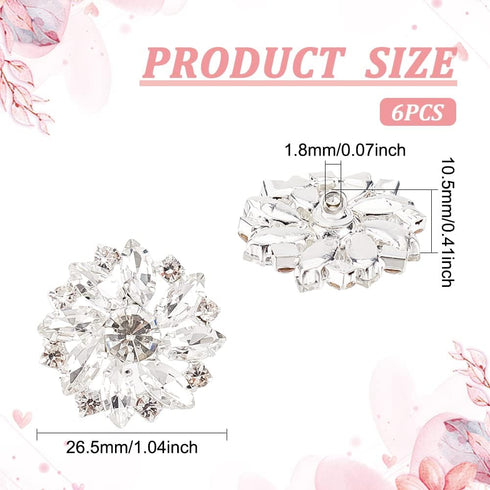 FINGERINSPIRE 6PCS 26.5MM Flower Brass Rhinestone Shank Buttons Crystal Silver Color Sew On Buttons with 1-Hole and Flat Back, Fashion Claw Rhines...