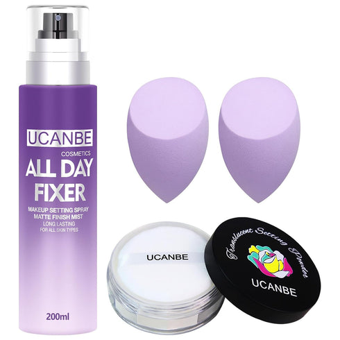 UCANBEMAKUP Long Lasting Makeup Setting Spray Kit- 6.76 Fl oz Hydrating Matte Finish Mist Lightweight Face Make up Fixer +Translucent Loose Settin...
