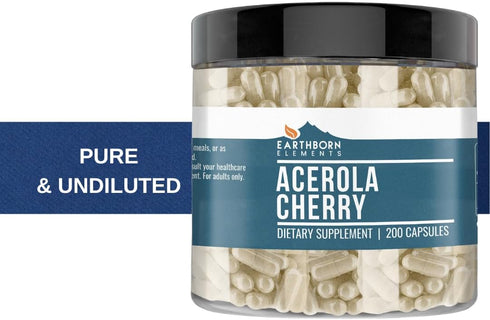 Earthborn Elements Acerola Cherry 200 Capsules, Pure & Undiluted, No Additives...