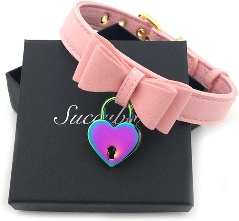 Succuba Padlock Bow Choker Collar Necklace Lolita Bow Collar Cat Kitty Velvet Necklace with Lock and Key for Women and Men (C)...