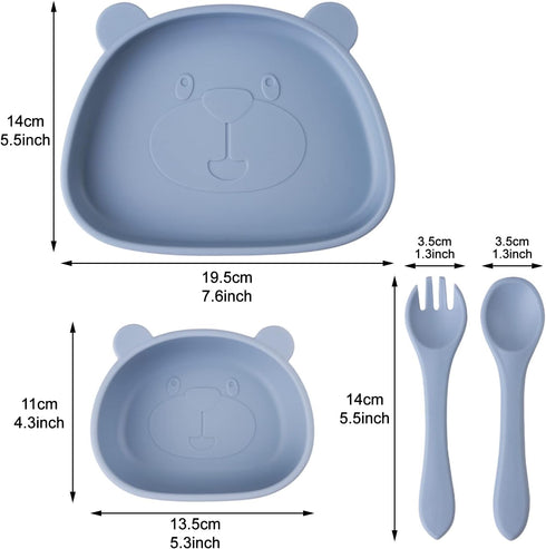 Suction Plates for Baby,4 pcs Divided Placemat Dish for Toddlers and Kids,Baby Spoon Fork Set for Toddlers,Silicone Plates for Kids (Blue)...