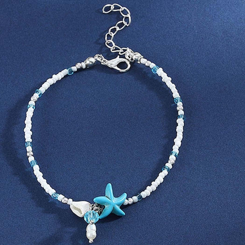 Boho Starfish Anklets Blue Ankle Bracelets Pearl Anklet Chain Beach Foot Jewelry for Women...