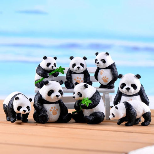 Panda Figurine Set of 8 - Chinese National Treasure Sculptures - Miniature Adorable Panda Family Statues - Perfect for Garden, Backyard, Terrace, ...