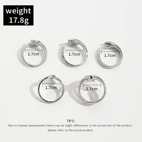 Snake Rings Set Open Serpent Stacking Rings Gothic Animal Band Rings Vintage Silver Adjustable Knuckle Ring Set Jewelry for Women Girls (5 Pcs)...