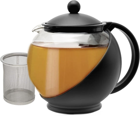 Primula Half Moon Teapot with Removable Infuser, Glass Tea Maker with Reusable Fine Mesh Stainless Steel Filter, Dishwasher Safe, 40-Ounce, Black...