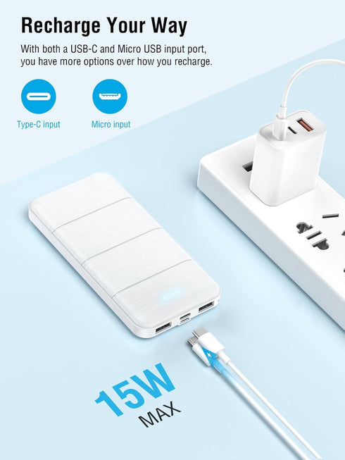 Portable-Charger-Power-Bank - 15000mAh Dual USB Power Bank Output 5V3.1A Fast Charging Portable Charger Compatible with Smartphones and All USB De...