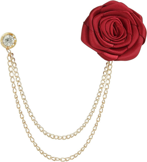 4pcs Rose Lapel Brooch with Hanging Chain, Handmade Rose Flower Brooch Badge Tassel Chain Men's Suit Accessories...
