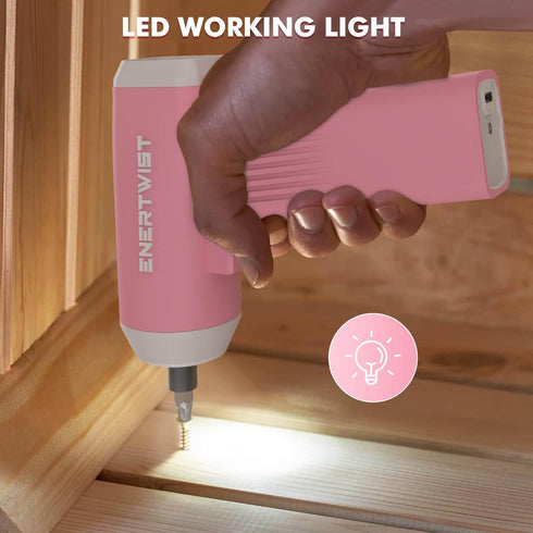 ENERTWIST Pink Electric Cordless Screwdriver, Rechargeable 4V Power Screwdriver with LED Light,12Pcs Accessories for Home Repair...