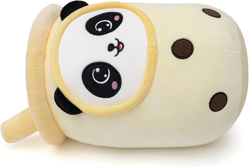 NiuniuDaddy Boba Plushies with Panda Face-13.7inches Large Yellow Cream Bubble Tea with Straw Stuffed Animals-Soft Kawaii Milk Tea Cup Plush Toy P...