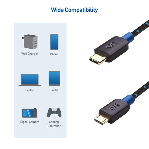 Cable Matters Braided Short USB C to Micro USB Cable 1 ft (Micro USB to USB-C Cable, USB Type C to Micro USB Cable) in Black......