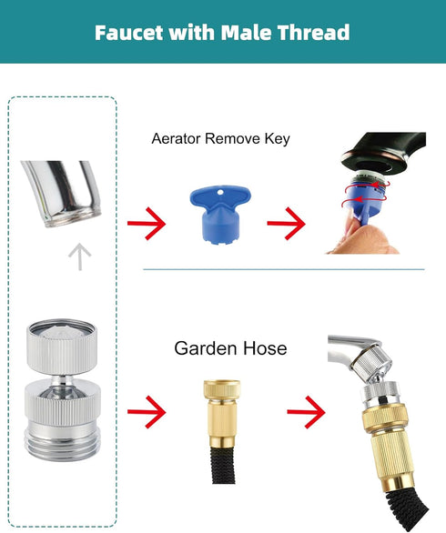 Hibbent Swivel Faucet Adapter Kit, Solid Brass 3/4'' Garden Hose Adapter with Aerator, 360 Degree Kitchen Sink Faucet Aerator Adapter for Female &...