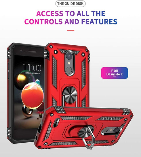 Military Grade Drop Impact for LG Aristo 3 Case,Aristo 2 Case Aristo 2 Plus/Rebel 4 LTE/Phoenix 4/Zone 4 Metal Rotating Ring Kickstand Holder Armo...