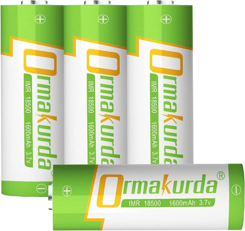 18500 Rechargeable Batteries, 3.7V 1600mAh Li-ion IMR 18500 Battery with Button Top for Solar Garden Light, Flashlight - 4 Pack...
