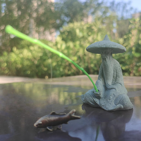 Mini Fisherman Figurine Sandstone Asian Aquarium Decorations Japanese Garden Ornaments, D...