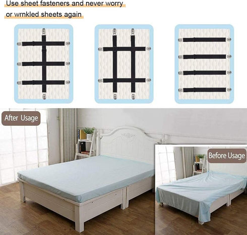 8Pcs Adjustable Bed Sheet Straps Clips, Elastic Mattress Sheet Fasteners Holder and Suspenders, Grippers to Hold Sheet, Mattress, Sofa, Couch, Tab...