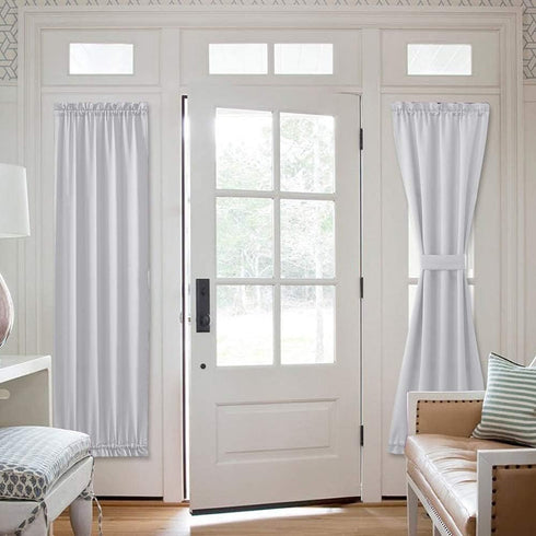 NICETOWN Greyish White Sidelight Door Panel - Room Darkening French Door Thermal Drapery for Privacy (25" Width x 72" Length, Platinum |Tie Back I...