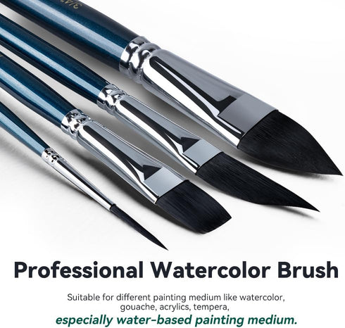 Transon 10pcs Natural Watercolor Paint Brush Set Professional for Watercolor Acrylic Ink Gouache Tempera Blue Color...