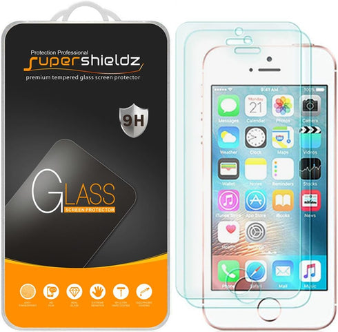 Supershieldz (2 Pack) Designed for iPhone SE (1st Gen, 2016 Edition), iPhone 5, iPhone 5S, iPhone 5C Tempered Glass Screen Protector Anti Scratch,...