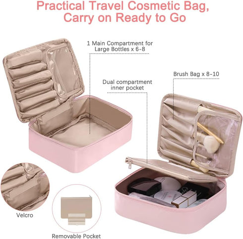 Makeup Bag for Women/Girls Cosmetic Bag with Makeup Brush Holder & Detachable Zipper Pouch Portable Travel Toiletry Bag for Gift/Birthday/Valentin...