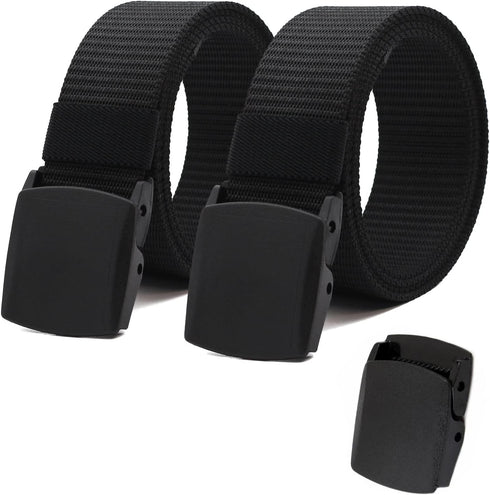 Nylon Tactical Military Men Belt Webbing Canvas Web Belts with Plastic Buckle No Metal Nickel Free, 2 Pack...