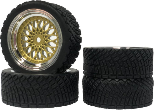 4PCS 65mm RC Rally Car Rubber Tires and Plastic Plating Wheel Rims Set 12mm Hex for 1/10 RC On-Road Rally Drift Racing Car for HSP Tamiya Sakura H...