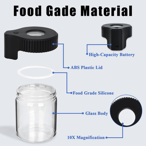 Magnifying Jar with Light, Light-Up LED Transparent Glass Air Tight Storage Jars Magnifying Viewing Jar (Red)...