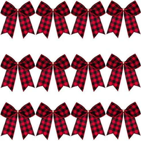 WILLBOND 12 Pieces Buffalo Plaid Bows Burlap Decorative Velvet Bows for Wreaths for Valentine Day Gift Wrap Party Decoration(Red and Black,6 x 6 I...