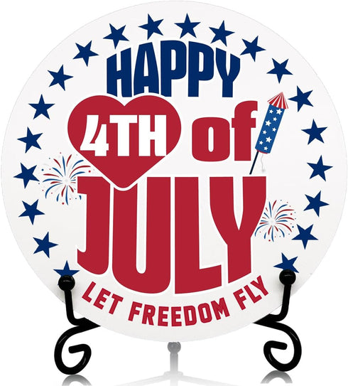 Patriotic Decorations, Happy 4th of July Sign, Desk Plaque with Stand, American flag elements, 4th of July Decor, Independence Day Decorations for...