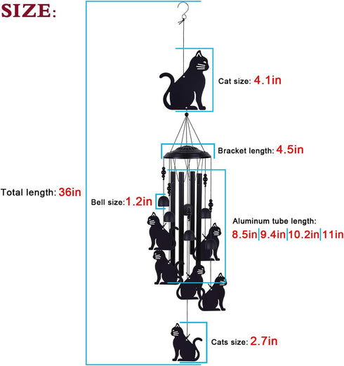 Cat Wind Chimes for Home, Patio, Backyard, Garden Cat Decor, Cats Wind Catcher, Indoor 7 Cats Wind Bells, Outside Mobile Black Cat Wind Chime Fest...