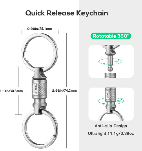 TISUR Titanium Quick Release Keychain, Retractable Key Chain Detachable Keychain Clip?Pull Apart Key Rings for Men Women...