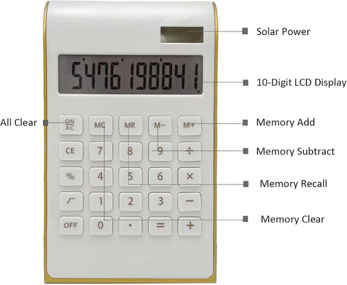 Solar Gold Calculator Standard Function Desktop Calculator LCD 10-Digit Desktop Calculator for Office, Home...