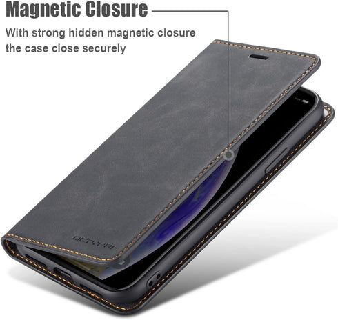 QLTYPRI for iPhone XR Case, Premium PU Leather Cover TPU Bumper with Card Holder Kickstand Hidden Magnetic Adsorption Shockproof Flip Wallet Case ...