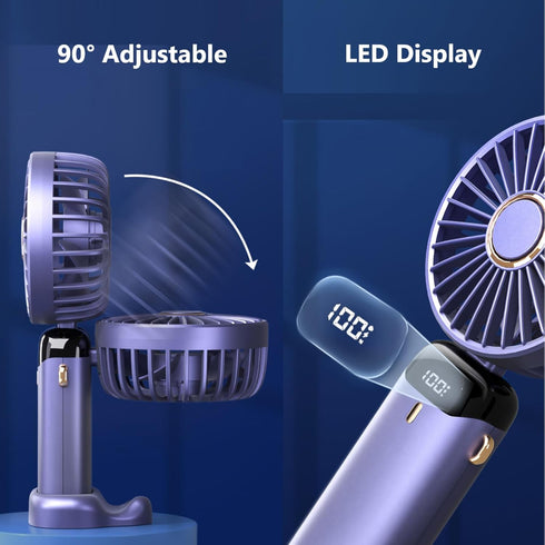 Portable Handheld Fan, USB Rechargeable Personal Fan, 4800mAh, 90° Foldable Mini Desk Fan with Led Digital Display, 5 Speeds Multi-Function Fan fo...