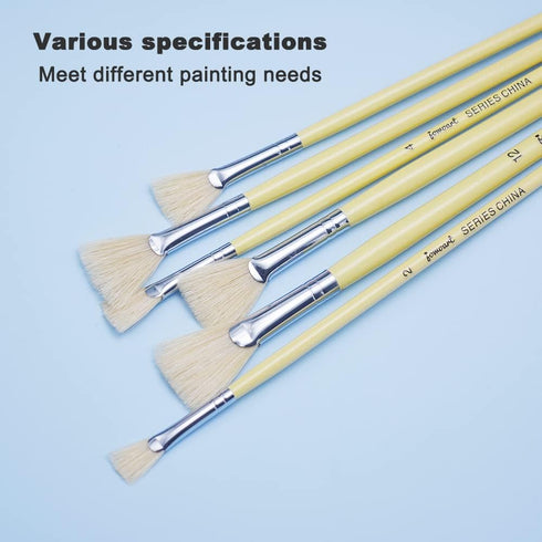 6 pieces / set. Fan Shape Pig Bristle Hair Paint Handle Oil Paint Brush Watercolor Brush Artists Professional Art Supplies...