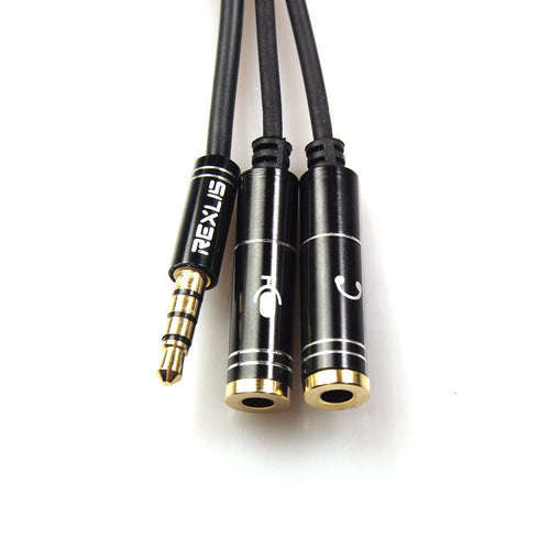 REXUS Black 3.5mm Y Splitter Stereo Audio Cable 4-Pole Male to 2 Female for Headphone, Headset Splitter Adapter Extension Aux Cable, Compatible Mo...