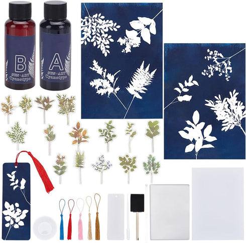 WEBEEDY 30 Sheets Cyanotype Paper Leaves Sun Print Paper Kit,A4 High Sensitive Sun Paper Nature Sun Printing Kit,Sun Art Paper Sun Print Paper for...