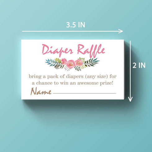 Pink Flowers Diaper Raffle Tickets for Baby Shower Invitation Inserts - 50 Baby Shower Game Cards....