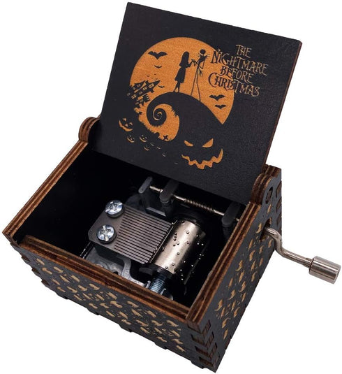 Youtang Hand Crank Music Box Halloween Christmas Laser Engraved Wood Musical Box Jack&Sall Gift for Christmas,Birthday,Valentine's Day,Mother's Da...