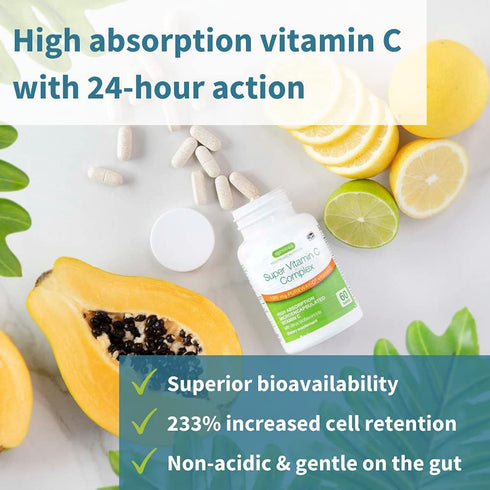 High Absorption Super Vitamin C, Clean Label Pureway-C 1000mg, Vegan Vitamin C with Bioflavonoids, 60 Servings, 24-Hour Action, Immune Health, Ene...