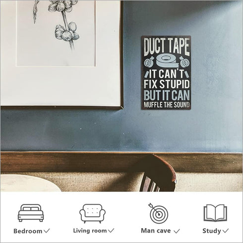 Putuo Decor Funny Sarcastic Metal Sign, Man Cave Bar Decor, Duct Tape It Can't Fix Stupid But It Can Muffle the Sound, 12x8 Inches...