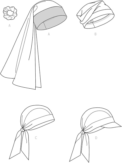 Simplicity Head Wraps and Hat Sewing Pattern Kit, Code S9519, Sizes XS-S-M-L, Multicolor...
